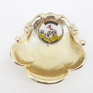 Texas Lone State Gold Tone Trinket Dish Horse Riding Cowboy Novelty Coin holder